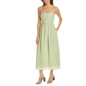 VINCE NWT Bow Pleated Sleeveless Midi Dress Sage  Green Crinkle Tencel/Nylon S
